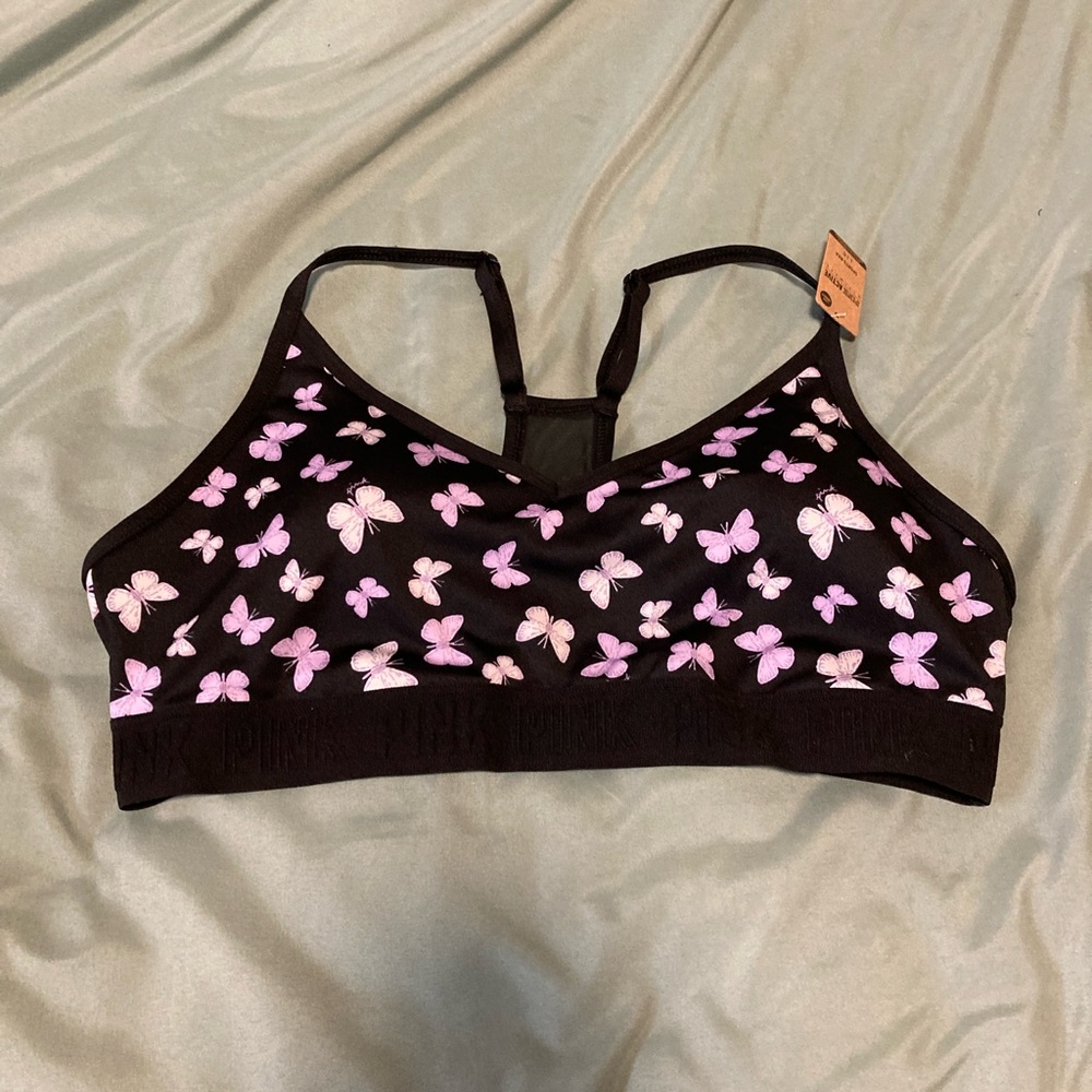 Victoria’s Secret pink racer back sports bra with butterfly
